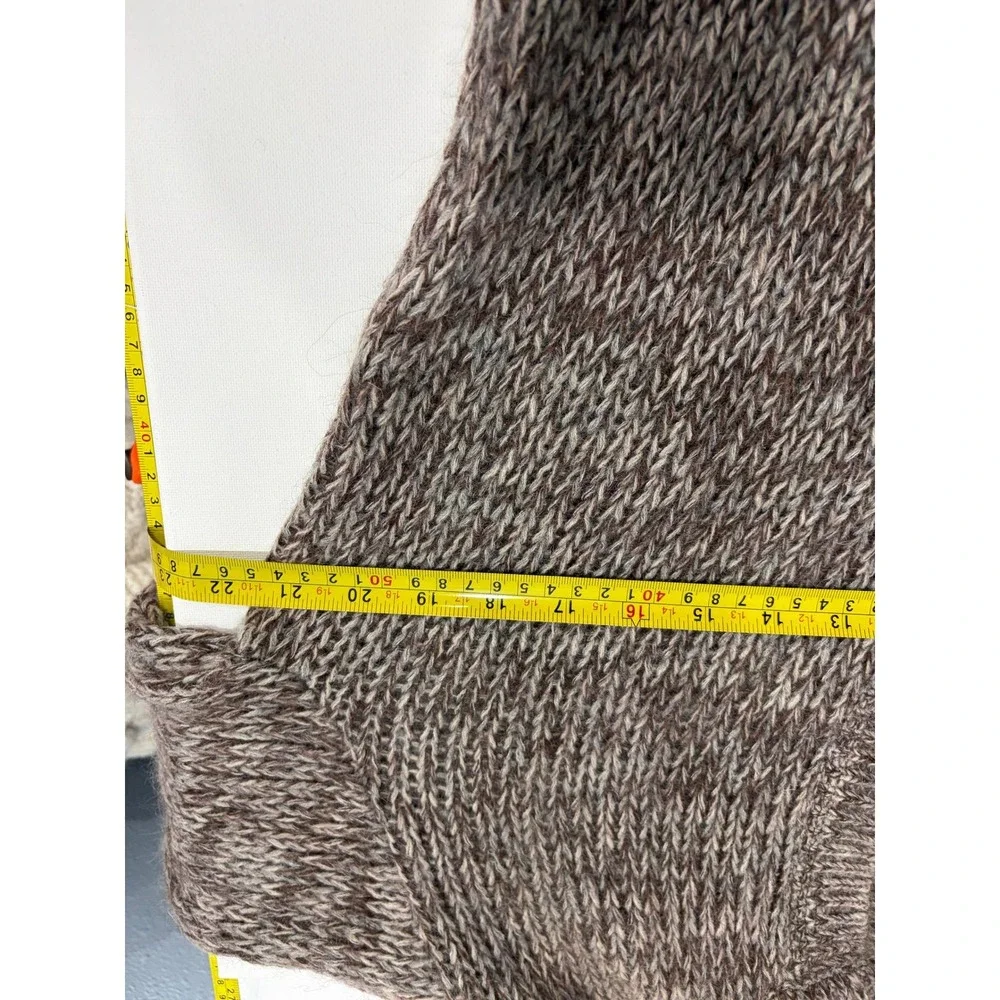 Vintage Florentine Flowers Brown Marled Knit‎ Tie Neck Sweater Wool Blend 44